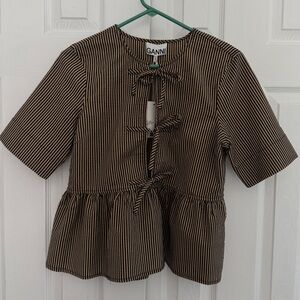 GANNI Top with Black and Tan Stripes